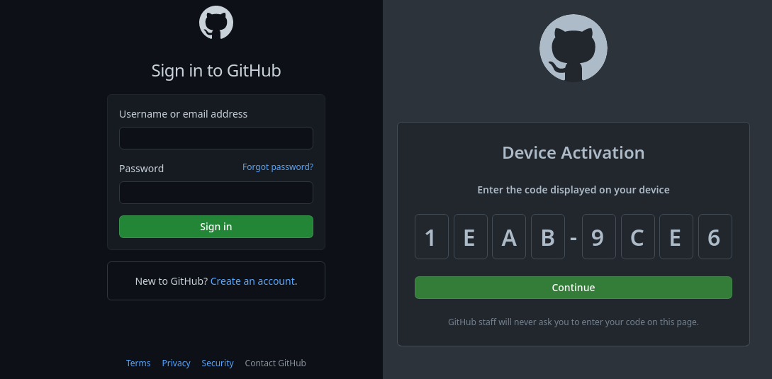 GitHub Login and Device Activation