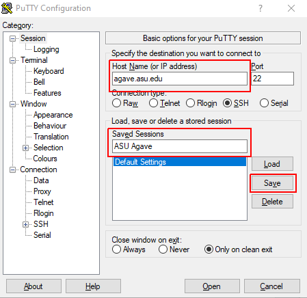 PuTTY Configuration Screenshot 1